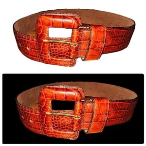 Ellen Tracy Croc Embossed Leather Belt | Brown & Black | Size 27 | USA Made